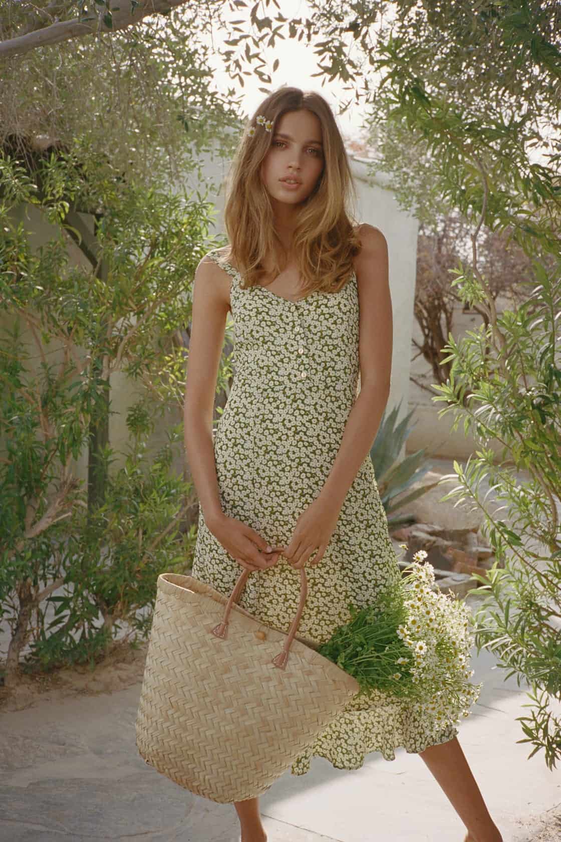 Amalfi Coast Outfits Positano Italy Dresses Green Floral Print Midi Dress