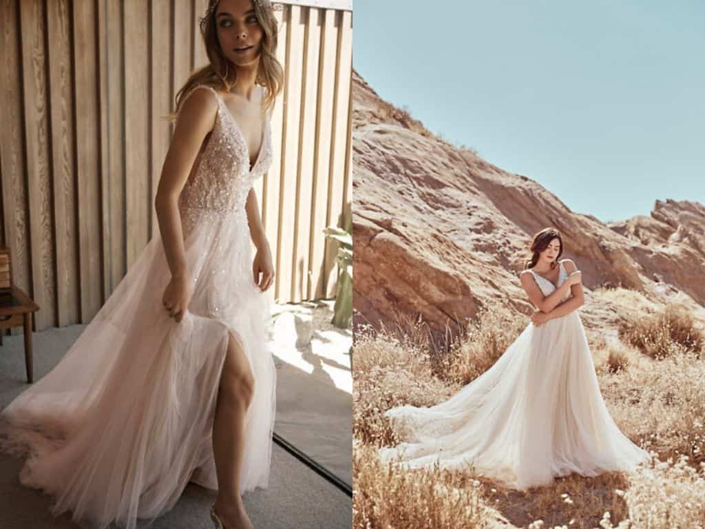 BHLDN Vintage Inspired Wedding Dresses Glitter Tulle Sequin Backless Bohemian Bridal Gown