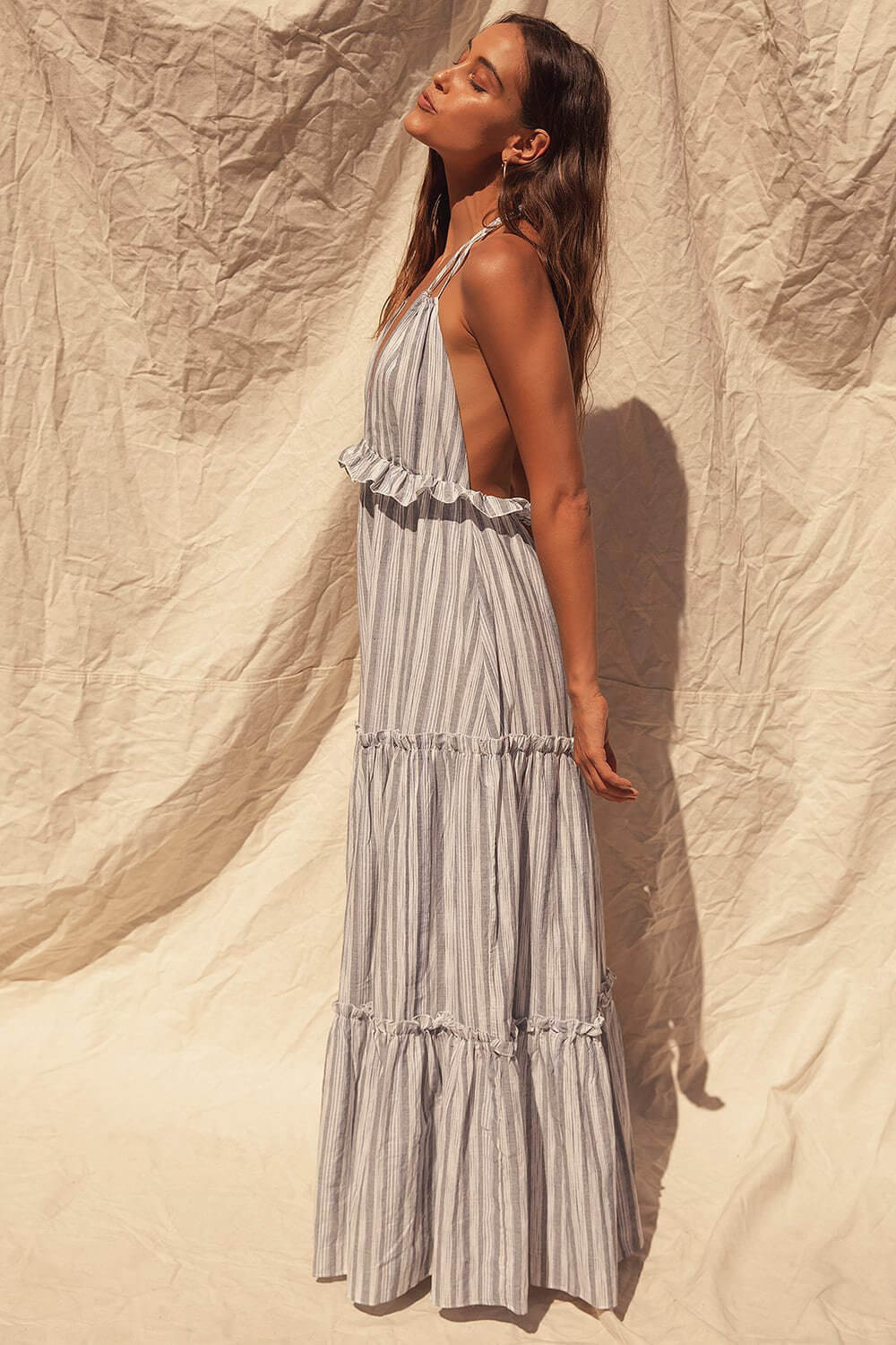 Beach Honeymoon Dresses Cute Beach Outfits Grey Striped Maxi Dress 2