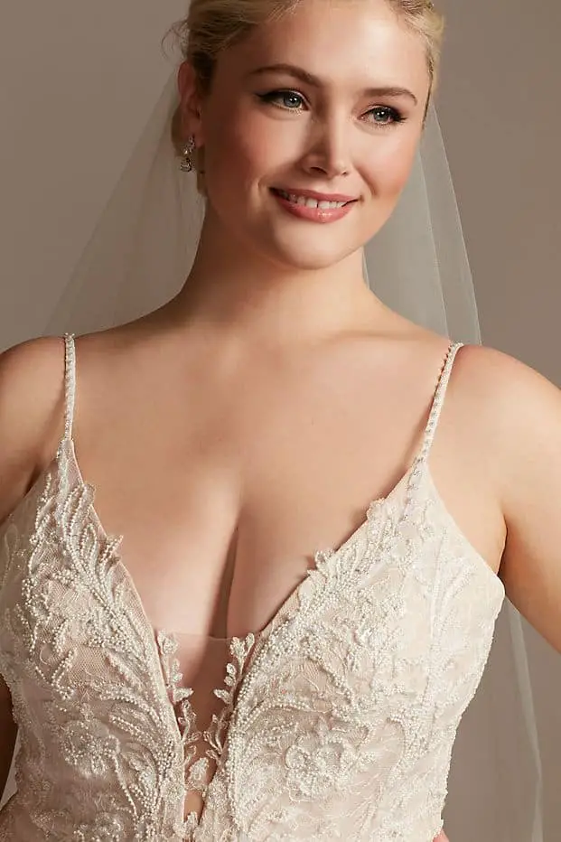 Beaded Applique Plus Size Wedding Dress Curvy Bride Wedding Dresses Online Oleg Cassini