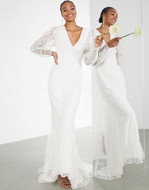 Beaded Wedding Dress with Long Sleeves Cheap Ivory Wedding Dresses ASOS