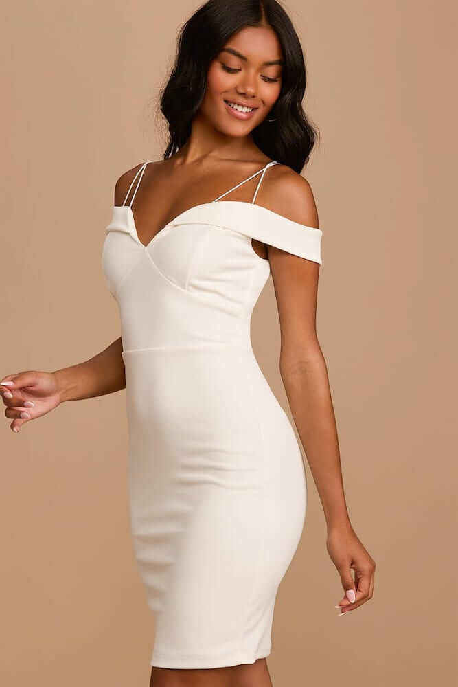 Best City Hall Wedding Dresses City Hall Outfit Off the Shoulder Bodycon Mini Dress 4