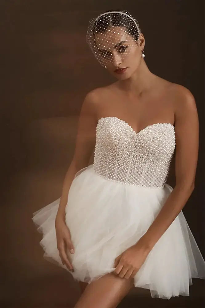 Best City Hall Wedding Dresses Pearl Encrusted Wtoo by Watters Maeve Mini Dress