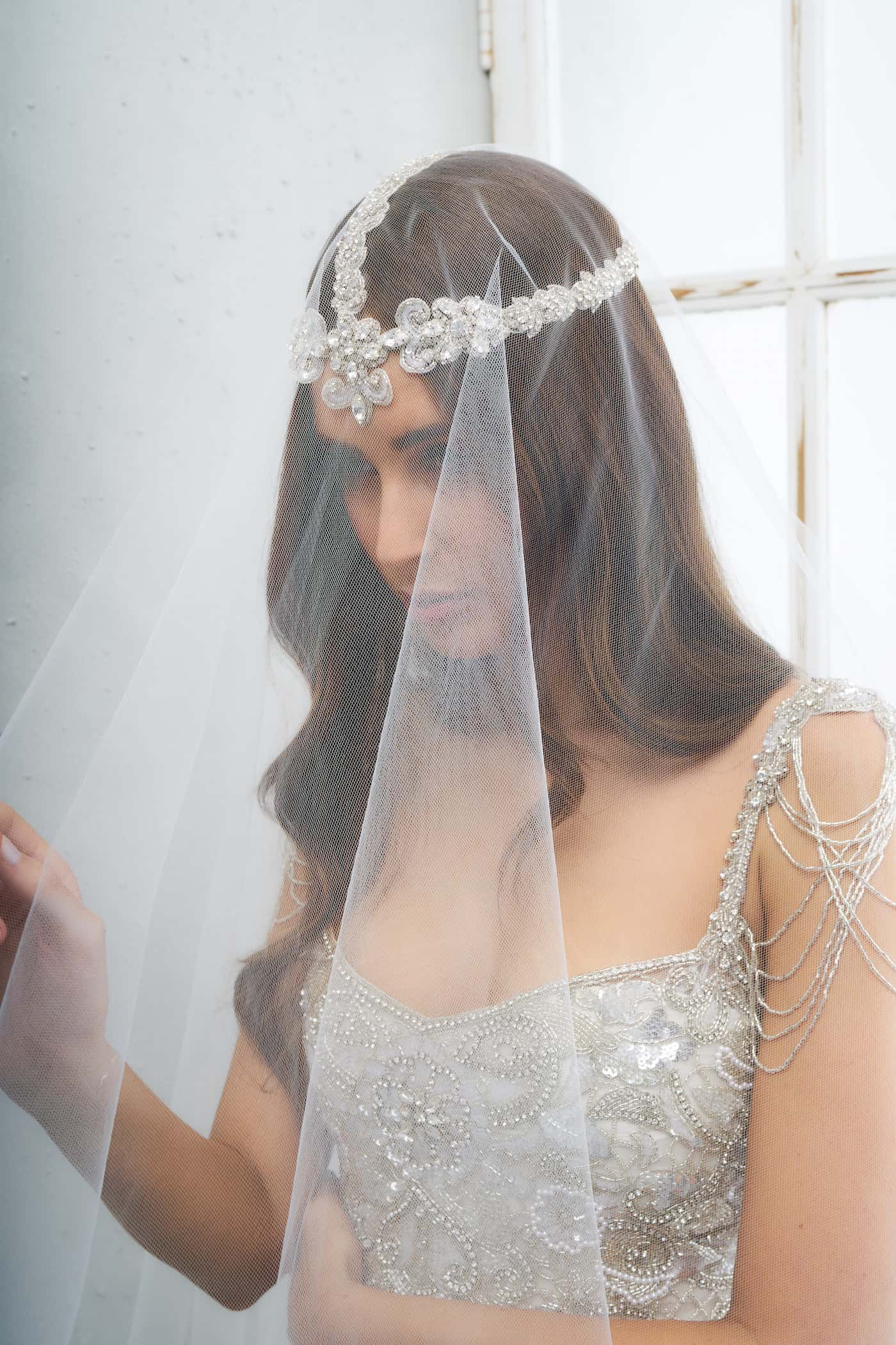 Bohemian Style Roman Headpiece Veil Sparkle Bridal Headpieces Wedding Hair Accessories Anna Campbell VALENTINA