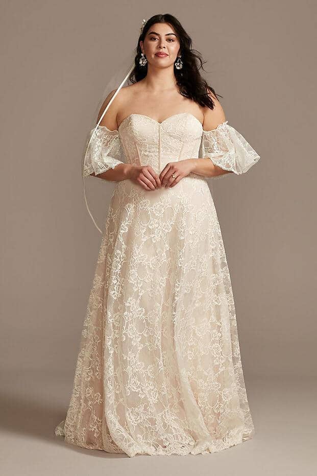Boho Lace Plus Size Wedding Dress with Removable Sleeves Curvy Brides Melissa Sweet