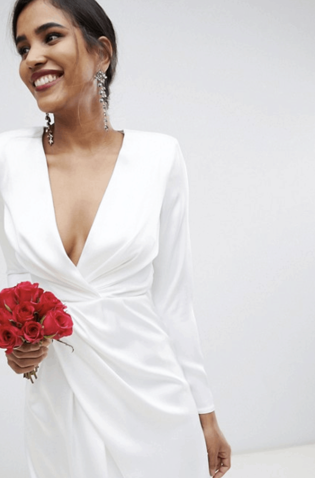 Bridal Shower Dresses Pleated Plunge Satin Wrap Wedding Dress 4