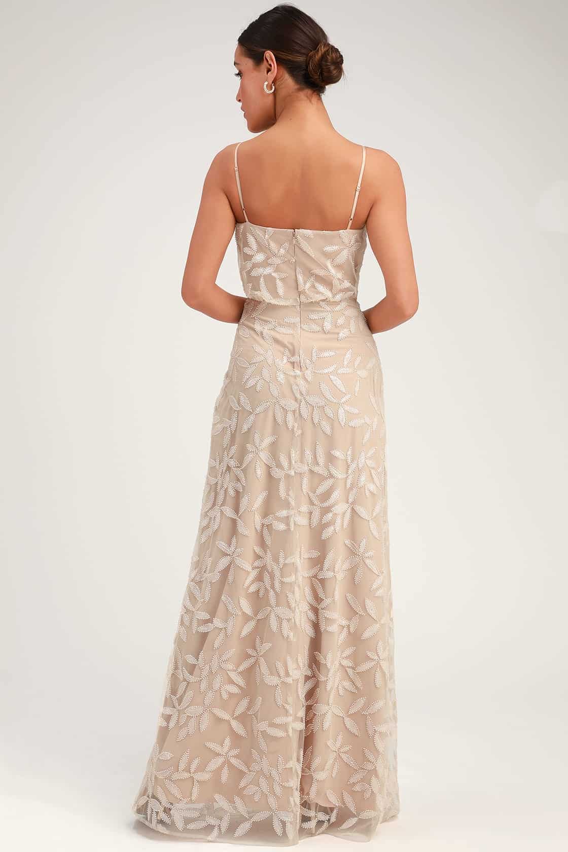Bridal Shower Dresses for the Bride Beige Sequin Sleeveless Maxi Dress 3