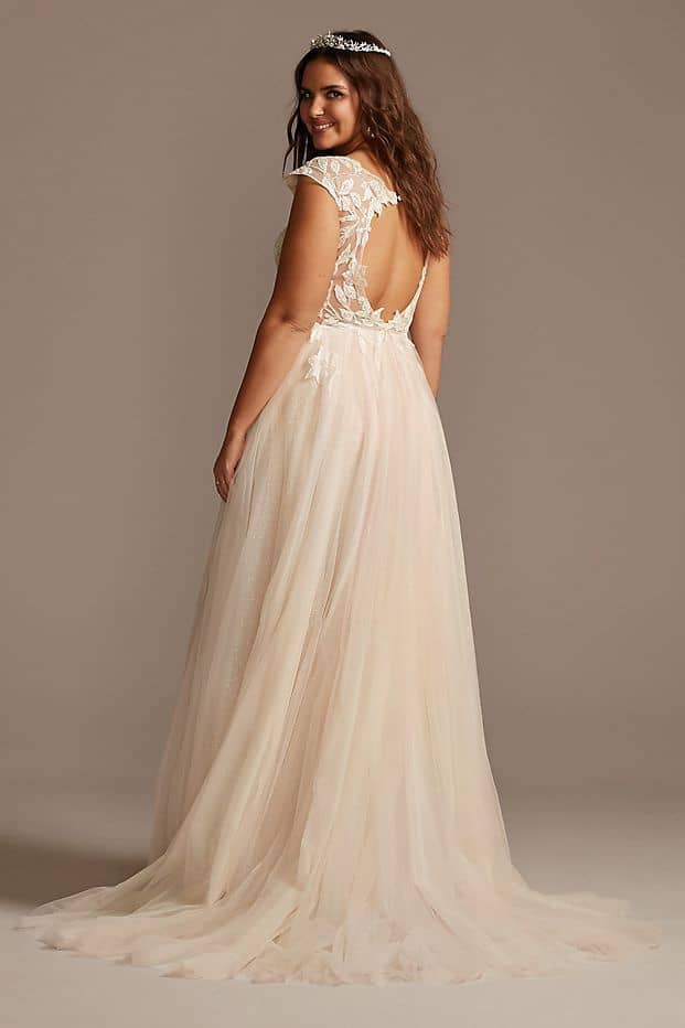 Cap Sleeve Lace Appliqued Plus Size Wedding Dress Online Galina Signature