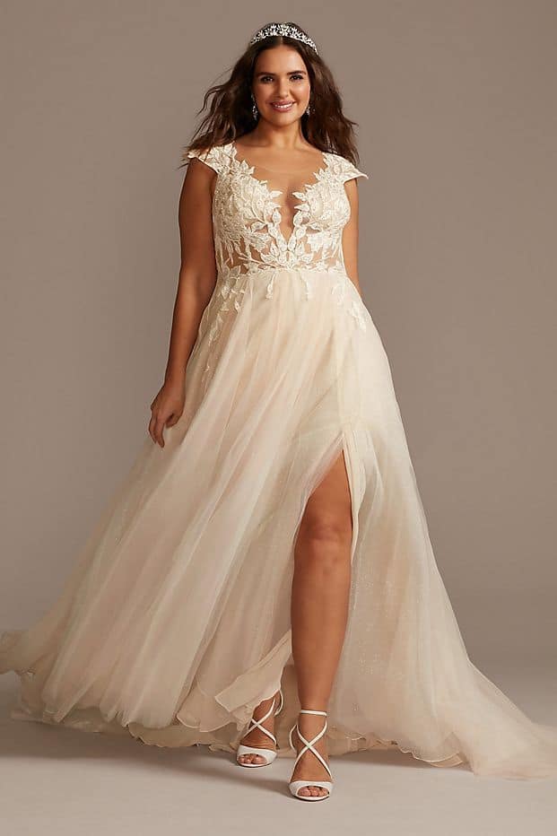 Cap Sleeve Lace Appliqued Plus Size Wedding Dresses Online Galina Signature