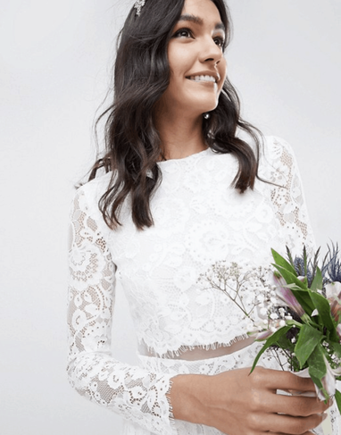 Asos edition lace long sleeve crop top deals maxi wedding dress