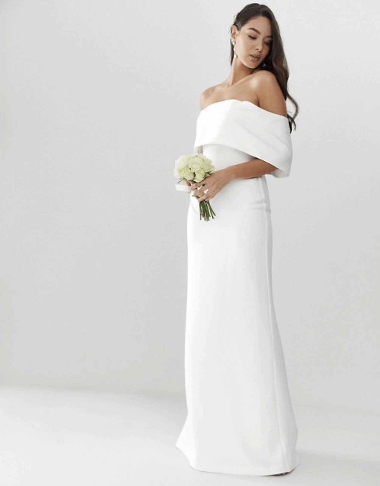 Cheap Affordable Bridal Gowns and Wedding Dresses ASOS Edition Crepe Off Shoulder Wedding Column Dresses