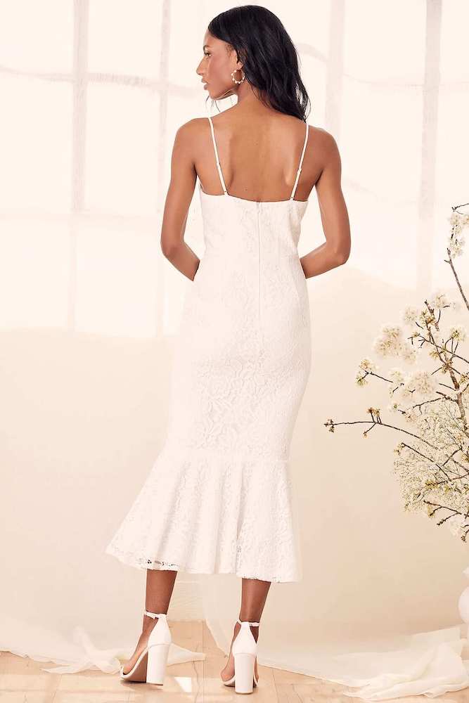 Courthouse Wedding Outfit Where to Buy City Hall Wedding Dresses White Lace Trumpet Midi Dress 3