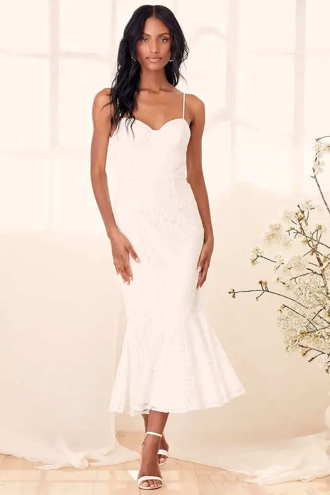 Courthouse Wedding Outfit Where to Buy City Hall Wedding Dresses White Lace Trumpet Midi Dress