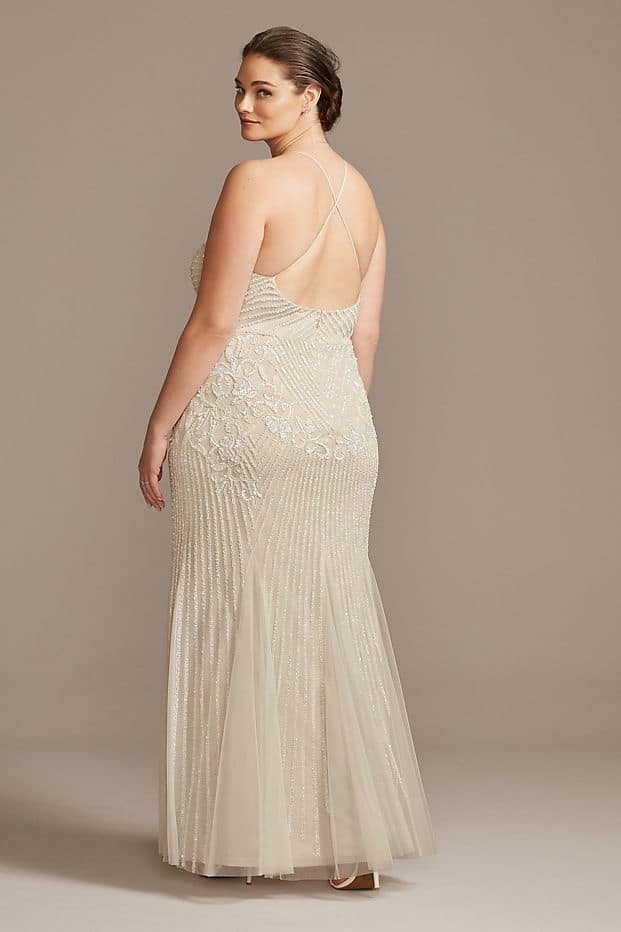Curvy Bride Wedding Dresses Online Beaded Sheath V-Neck Plus Size Dress DB Studio