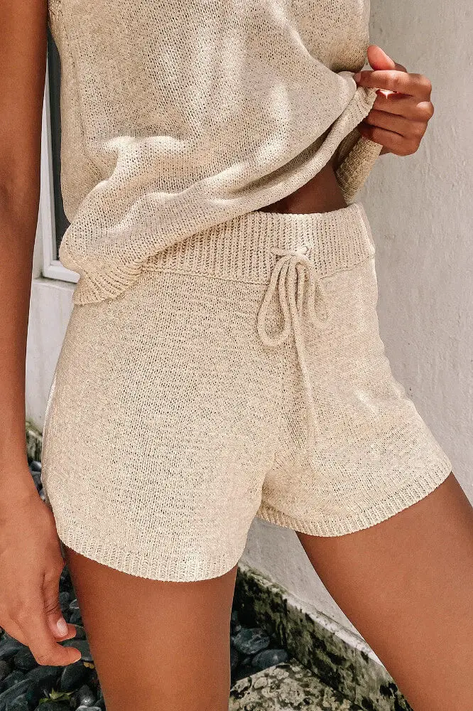 Cute Loungewear Sets for Women Work from Home Outfit Ideas Beige Knit Shorts Lulus
