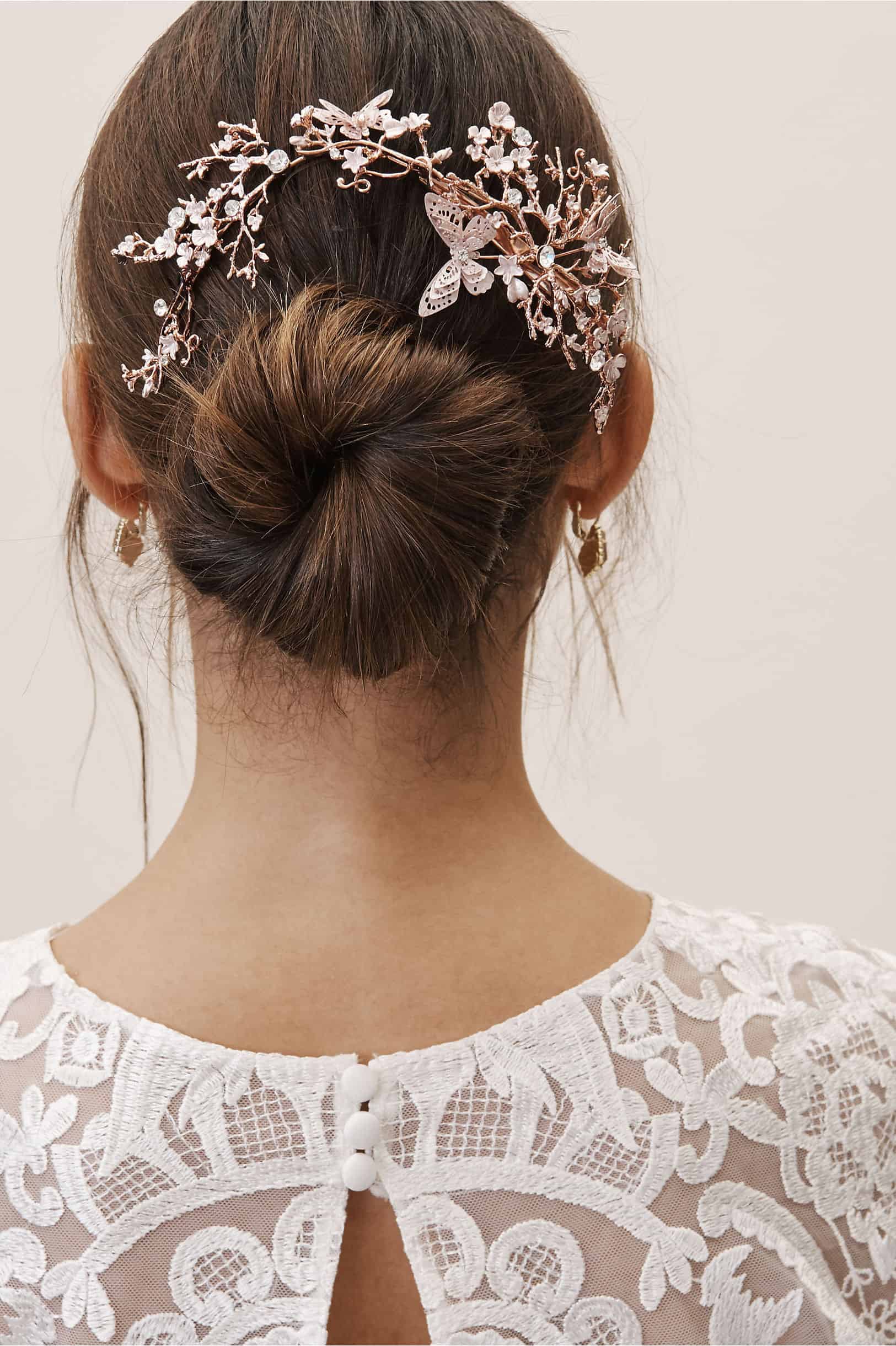 Dainty Butterflies Sparkling Crystals Pearls Rose Gold Hair Clip Bridal Headpiece Wedding Hair Accessories AA Bridal