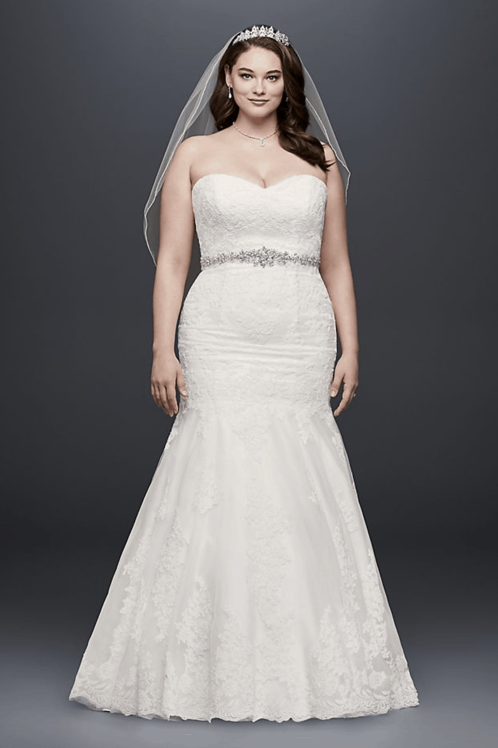 Davids Bridal Collection Plus Size Bridal Gowns Lace Plus Size Wedding Dress Scalloped Hem