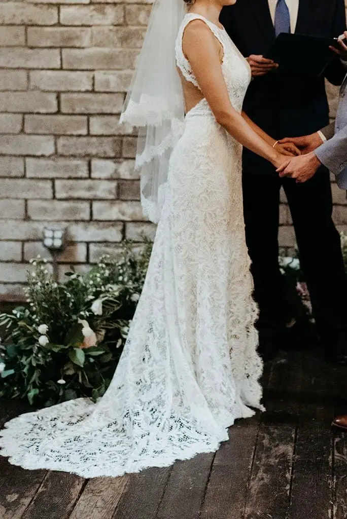 Designer Wedding Dress Under $1500 BHLDN Ventura Wedding Lace Open Back Gown