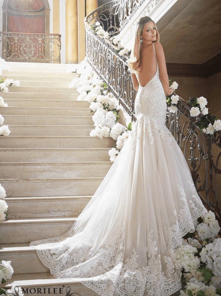 Designer Wedding Dress Under $1500 Morilee Madeline Gardner Spaghetti Strap Champagne Lace Fit Wedding Gown