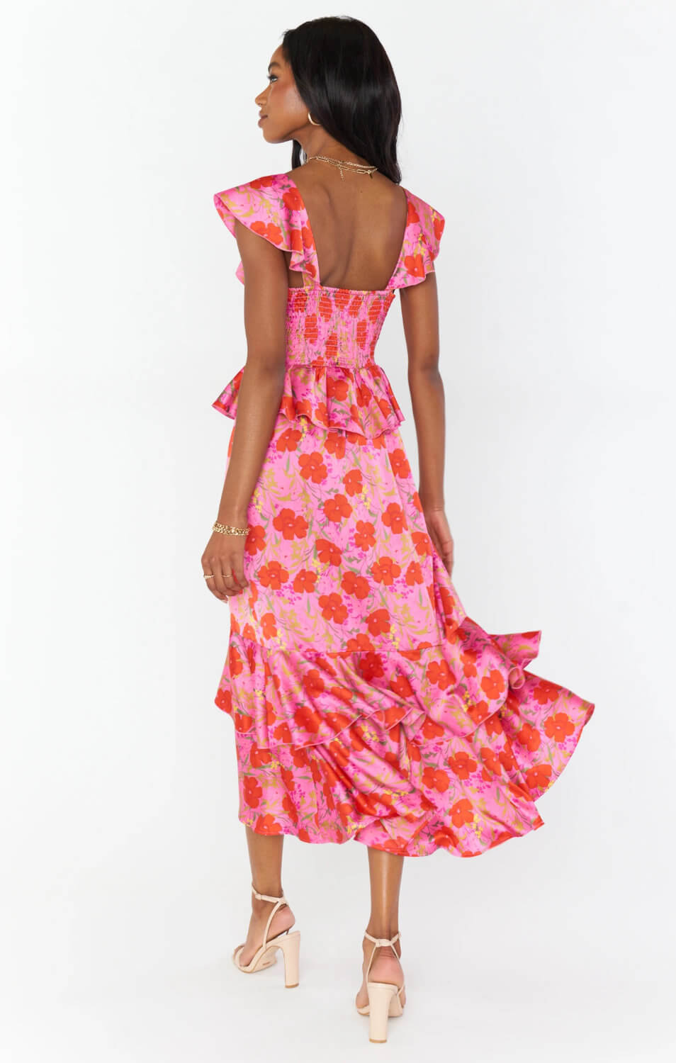 Elegant Honeymoon Dresses Chic Honeymoon Outfits Floral Print Ruffle Dress 3