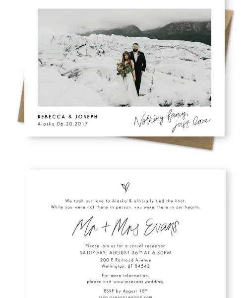 Elopement Announcement Destination Wedding Invitation For the Love of Stationery