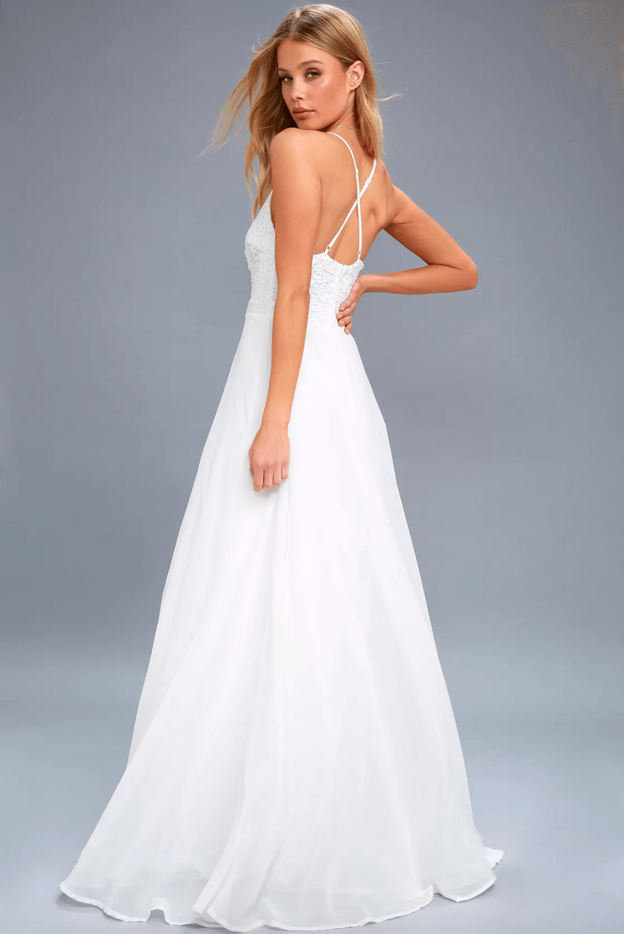 Elopement Wedding Dress Casual Simple White Lace Maxi Dress Intimate Wedding Dress Romantic