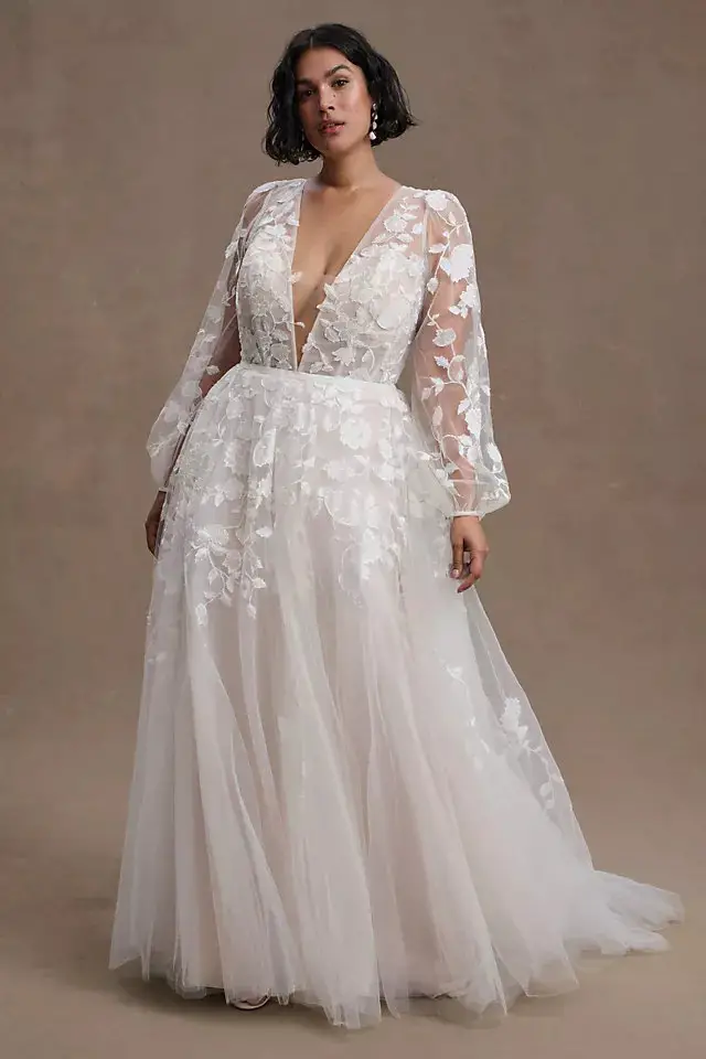 Elopement Wedding Dress Plus Size Floral Lace Willowby by Watters Olena Gown BHLDN 2