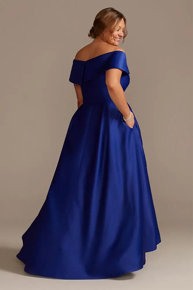 Fashionable Mother of the Bride Dresses Blue Off The Shoulder Satin Ball Gown Davids Bridal 2