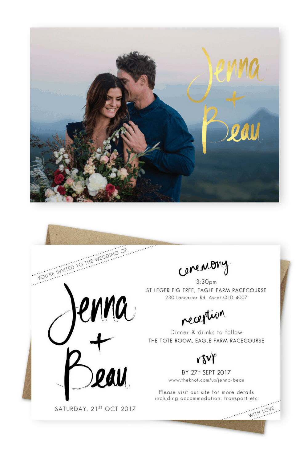 Faux Gold Foil Wedding Invitations For the Love of Stationery Serenity Photography