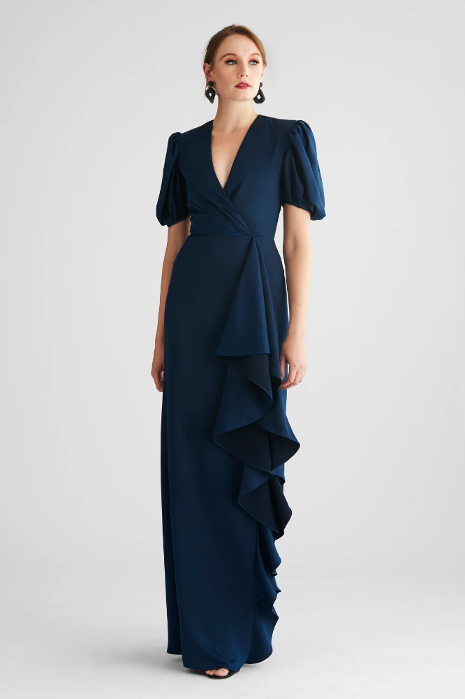 Flattering Mother of the Bride Dresses Ruffle Sleeve Sachin and Babi Kayla Gown Midnight