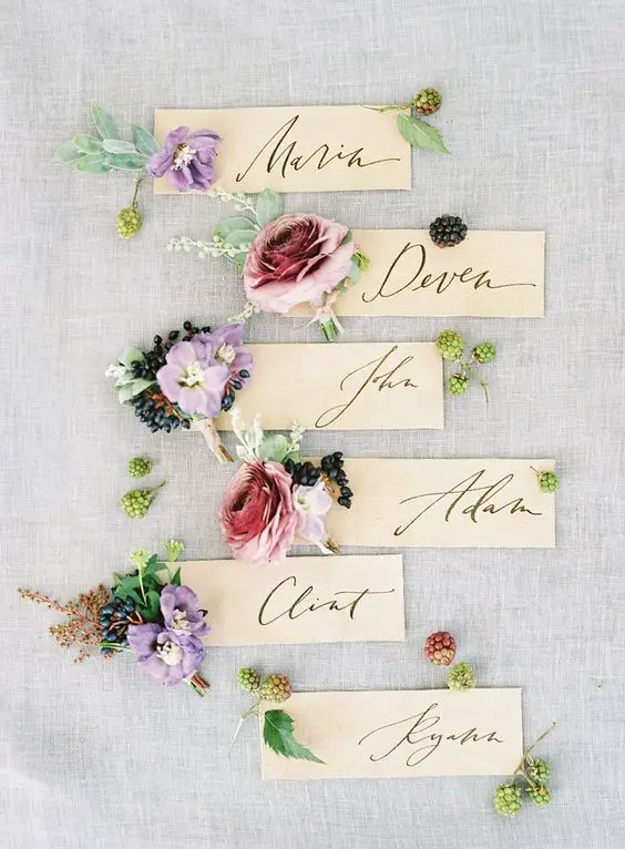 Floral Wedding Place Cards Bows and Arrows Flowers Morning Light By Michelle Landreau Wedding Photography