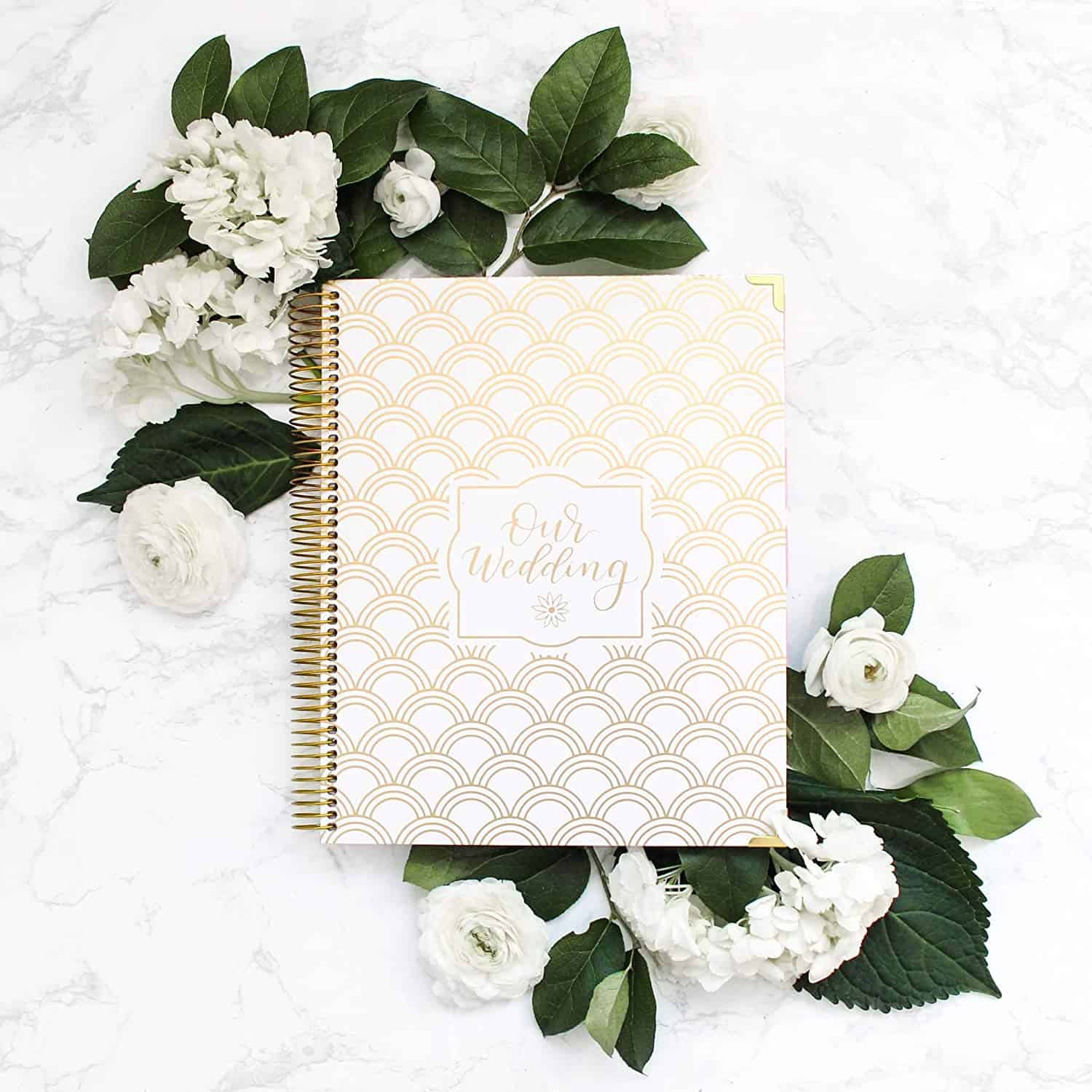 Gold Foil Scallop Hard Cover Wedding Planner Books and Organizers for Brides Engagement Gift Gold Foiling Bridal Planners