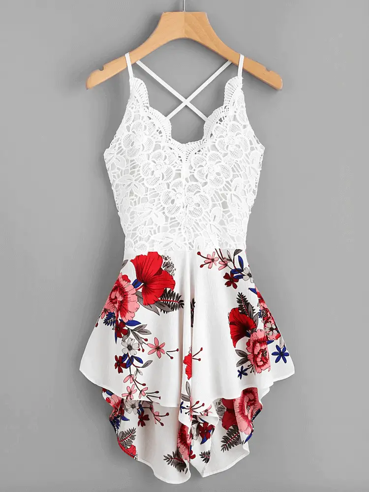 How to Dress for Your Honeymoon Crochet Lace Open Back White Florals Romper