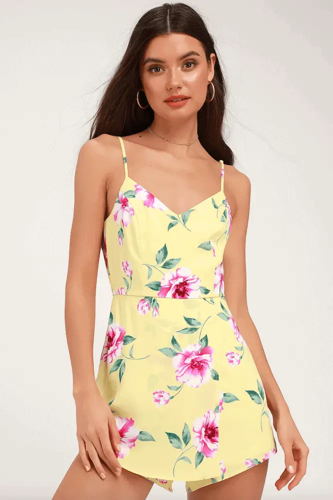 How to Dress for Your Honeymoon Light Yellow Floral Print Skort Dress