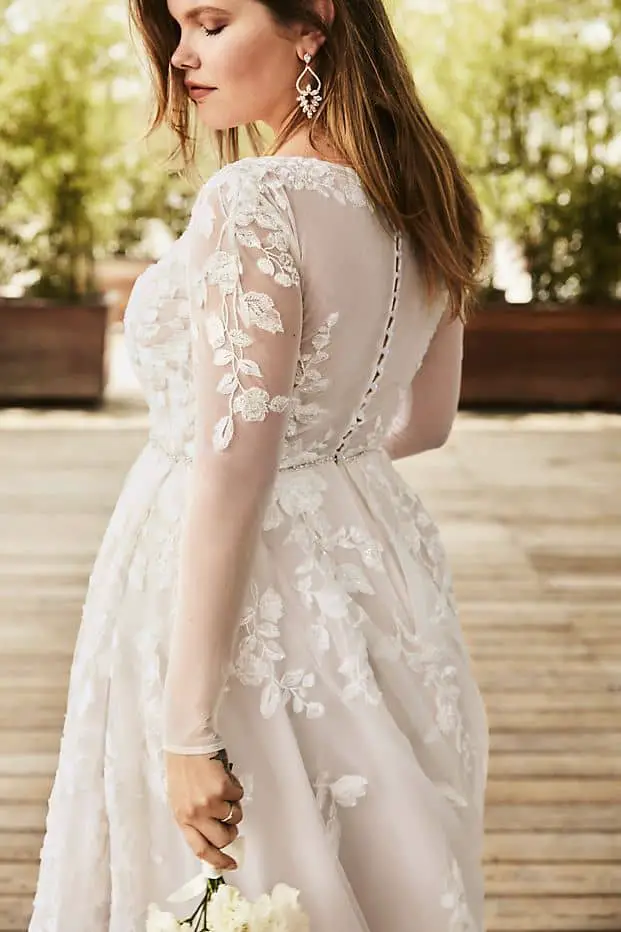Illusion Long Sleeve Plunging Plus Size Wedding Dress David's Bridal Galina Signature