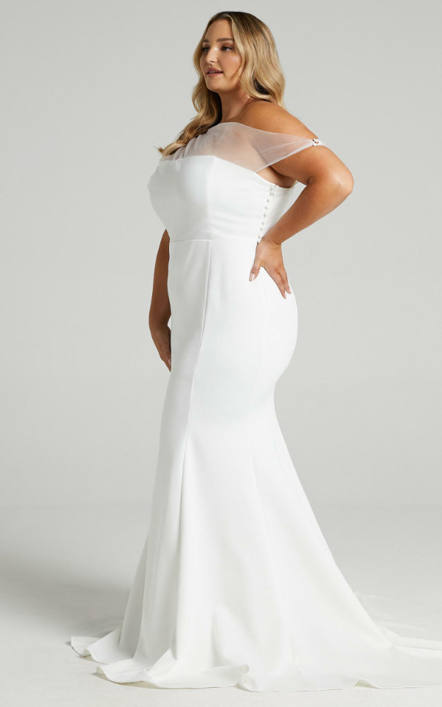 Inexpensive Plus Size Wedding Dress Mesh Off Shoulder Wedding Gowns Showpo