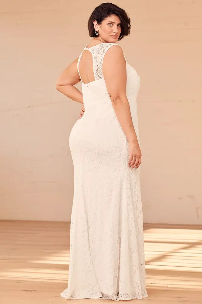 Inexpensive Plus Size Wedding Dress White Lace Maxi Dress Lulus