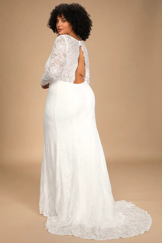 Inexpensive Plus Size Wedding Dresses Lace Long Sleeve Mermaid Maxi Dress 3
