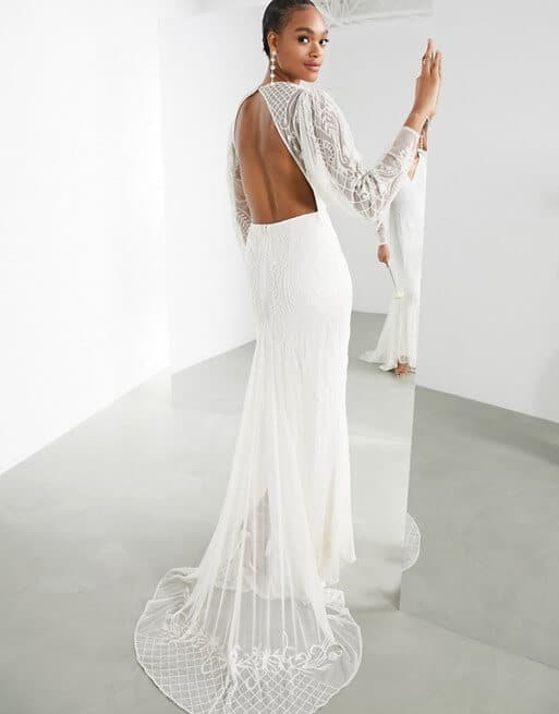 Ivory Beaded Wedding Dress with Long Sleeves Cheap Wedding Dresses ASOS