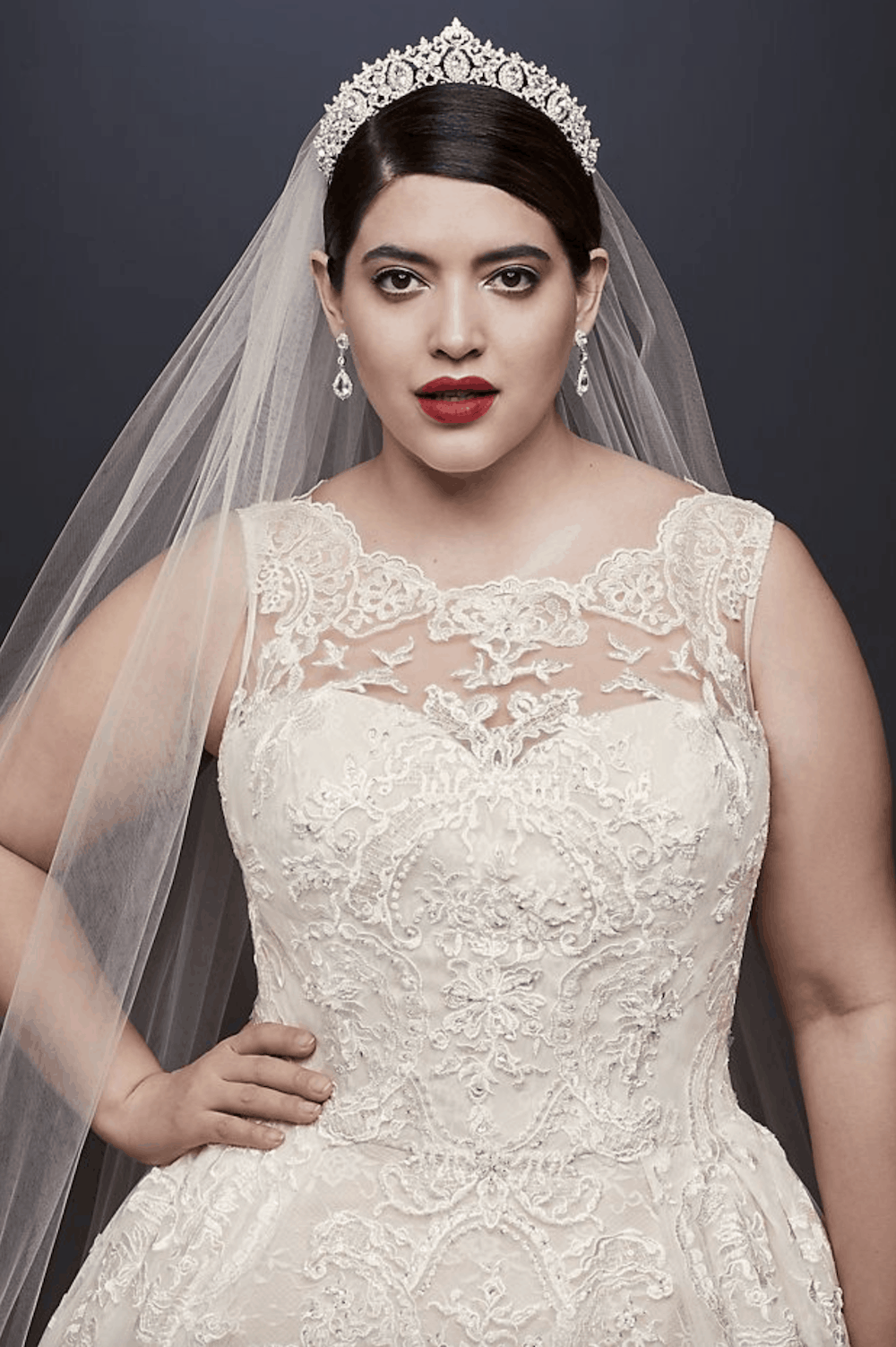 Lace Plus Size Wedding Dress with Pleated Skirt Oleg Cassini Plus Size Davids Bridal Gowns