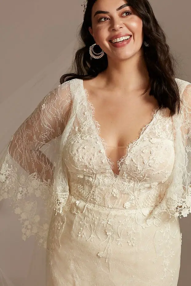 Lace Plus Size Wedding Dress with Trimmed Capelet Curvy Bride Dress Melissa Sweet 4