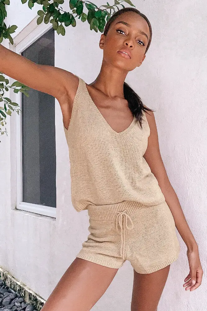 Loungewear Sets for Women Cute Work from Home Outfit Ideas Beige Knit Tank Tops Lulus