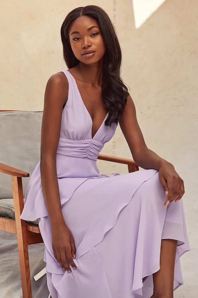 Non Traditional Bridal Shower Dresses Lavender Purple Tiered Midi Dress