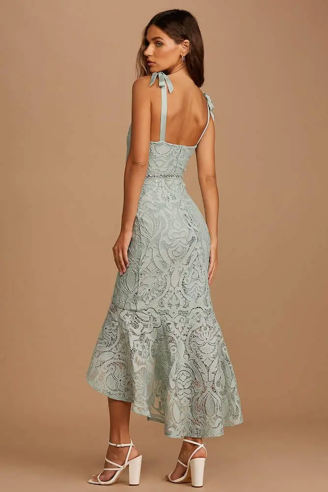 Non Traditional Bridal Shower Dresses Sage Green Lace Midi Dress 2