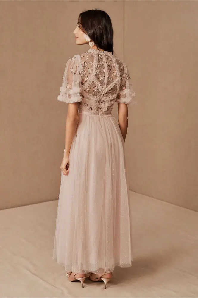 Non Traditional Kitchen Tea Dresses Untraditional Bridal Shower Dress Floral Embroidery Needle & Thread Ophelia Bodice Ankle Gown BHLDN 3