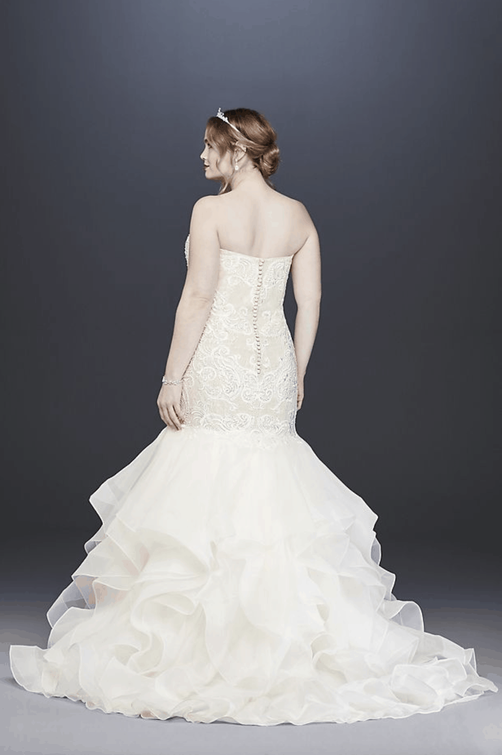 Oleg Cassini Plus Size Bridal Gowns Simple Scroll Lace Trumpet Plus Size Wedding Dress