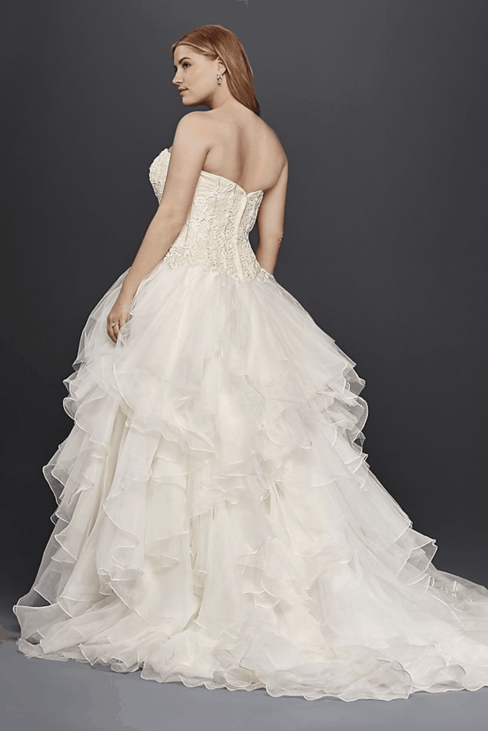 Plus Size Bridal Gowns Oleg Cassini Organza Ruffle Skirt Sweet Heart Wedding Dress