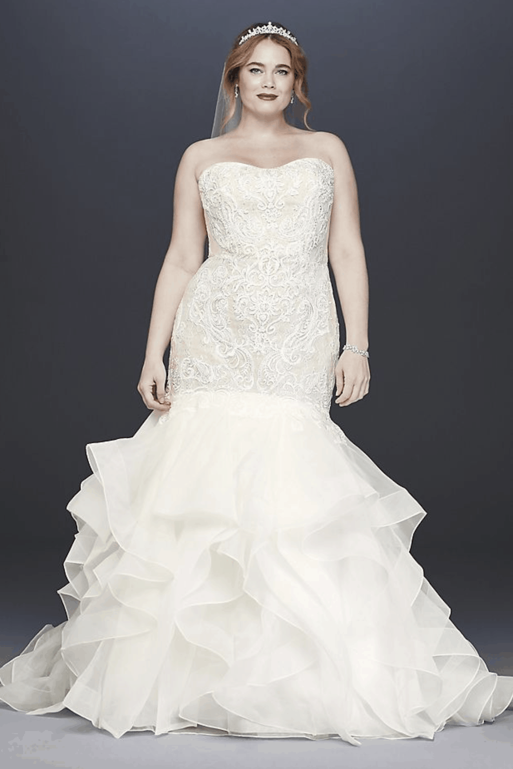 Plus Size Bridal Gowns Simple Scroll Lace Trumpet Plus Size Wedding Dress Oleg Cassini