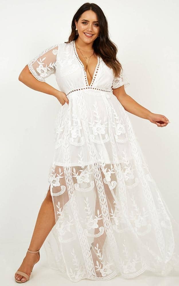 Plus Size Bridal Shower Dresses for the Bride Long Sleeve White Lace Maxi Dress Showpo