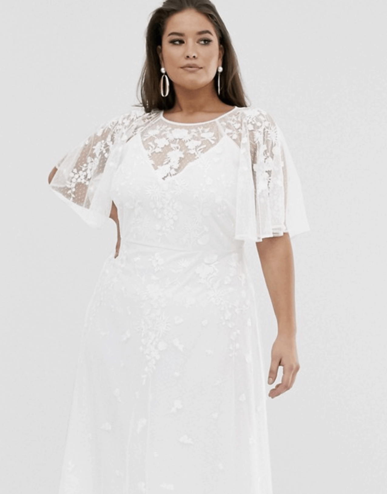 Plus Size Embroidered Flutter Sleeve Maxi Wedding Dress for Curvy Brides 2